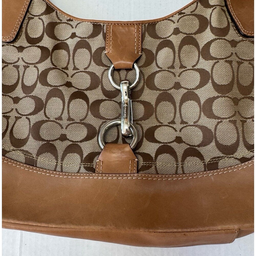 COACH VTG Y2K Hamptons Hobo Monogram One-Shoulder Bag w/ Clip Brown Canvas - Picture 3 of 10